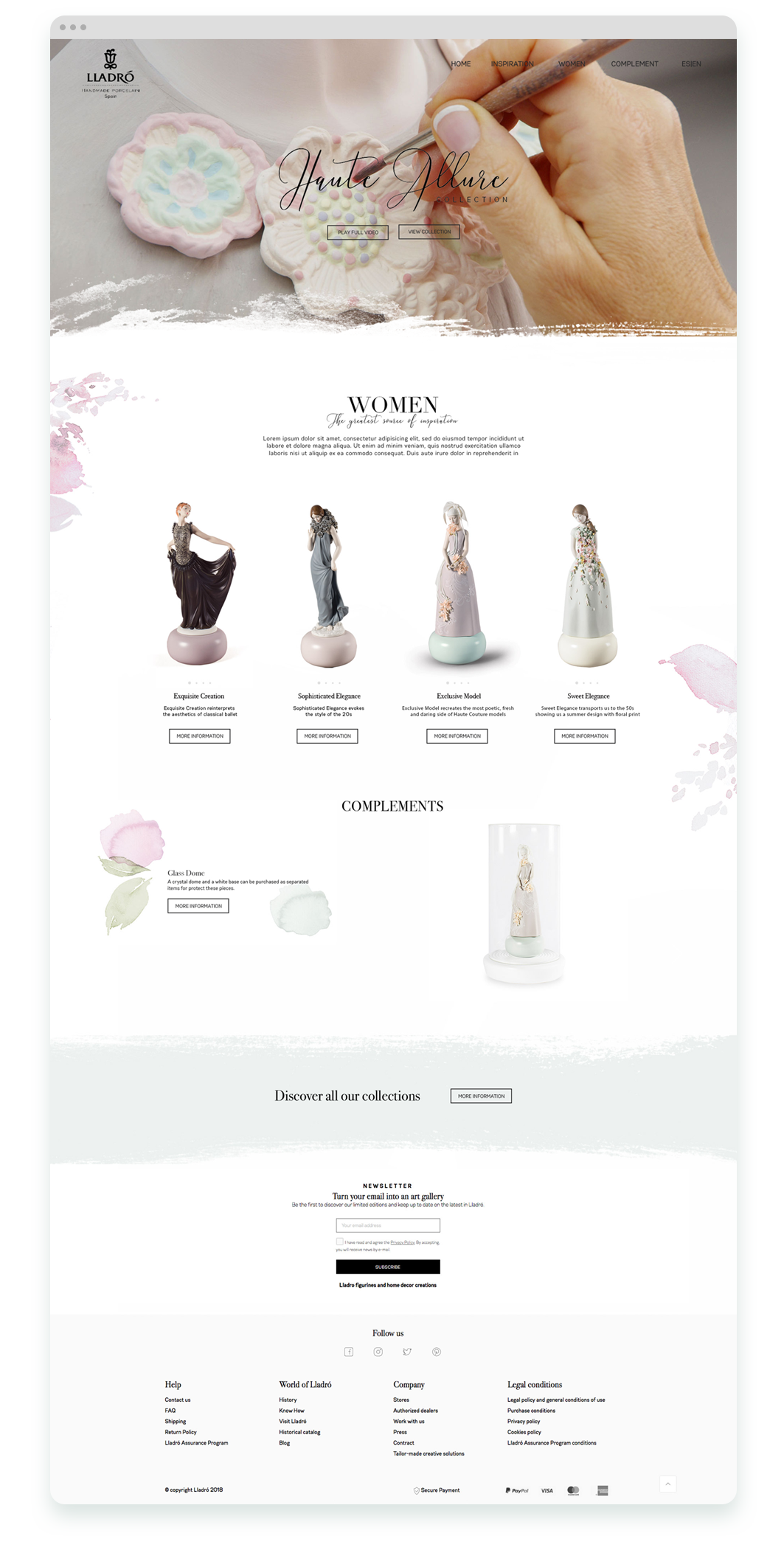 Landing page de la colección Haute Allure de Lladró, con figuras a la venta y sus complementos.